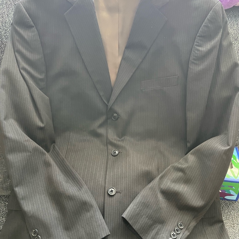 FUBU the Collection Men’s Blazer 42L Dark Gray with pale blue pinstripes